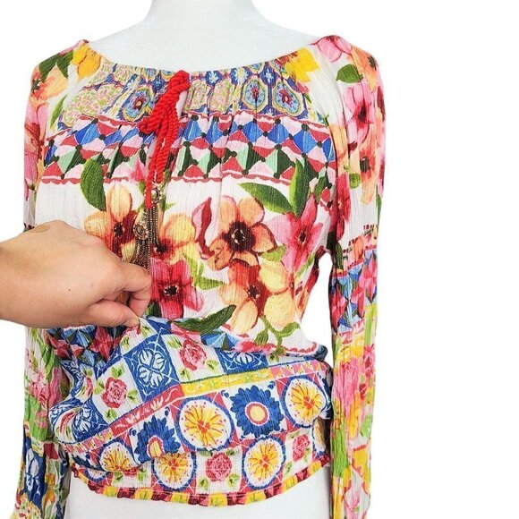 Desigual Whimsical Summer Floral Multicolored and Multiprint Blouse - Picture 8 of 13